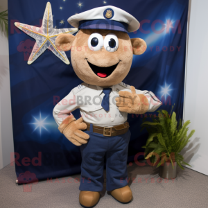 Navy Starfish mascot costume character dressed with a Cargo Shorts and Belts