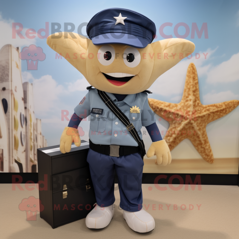 Navy Starfish mascot costume character dressed with a Cargo Shorts and Belts