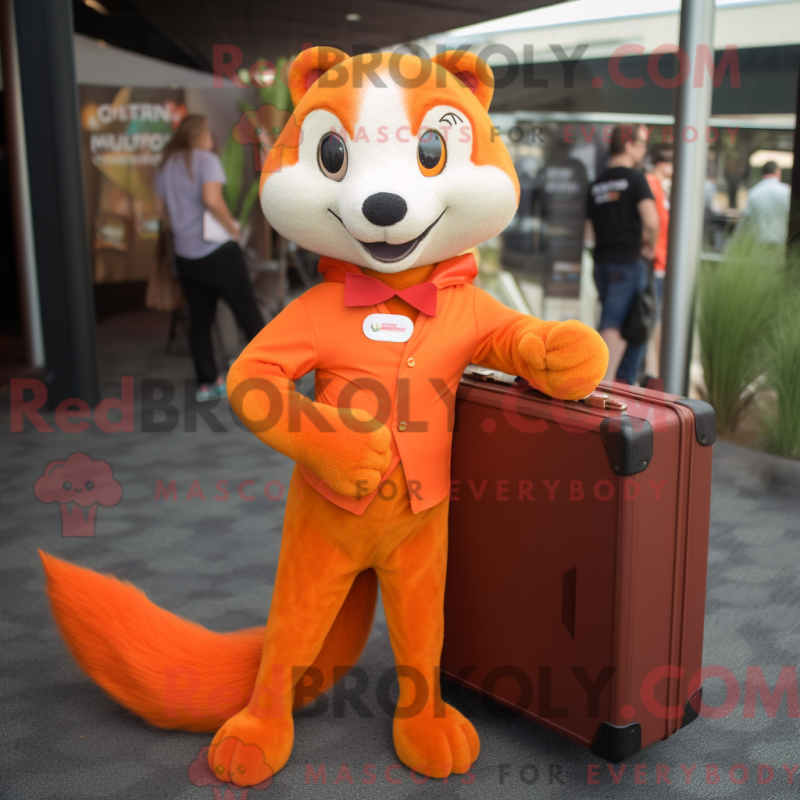 Fantasia de mascote de doninha cor-de-laranja com macacão e pastas - Mascotes laranja - REBROKO_313118 - RedBrokoly.com