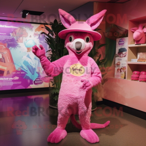 Pink Kangaroo mascot costume character dressed with a Cover-up and Hat pins