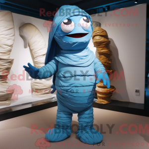 Blå Mumie maskot kostume...