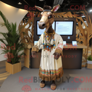 Beige Okapi maskot kostume...