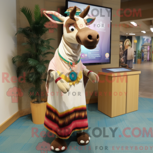 Beige Okapi maskot kostume...