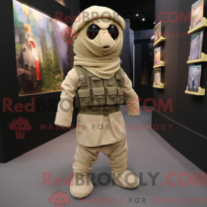 Fantasia de mascote Tan Para Commando com cardigã e xales - Mascotes do Para Commando - REBROKO_313290 - RedBrokoly.com