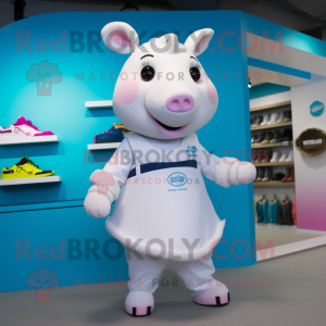 White Sow mascot costume character dressed with a One-Piece Swimsuit and Shoe clips