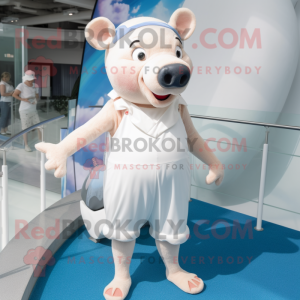White Sow mascot costume character dressed with a One-Piece Swimsuit and Shoe clips