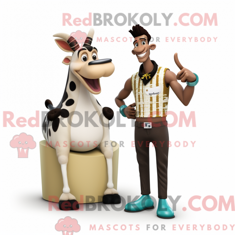 Fantasia de mascote de okapi bege com camiseta regata e abotoaduras - Mascotes Okapi - REBROKO_313414 - RedBrokoly.com