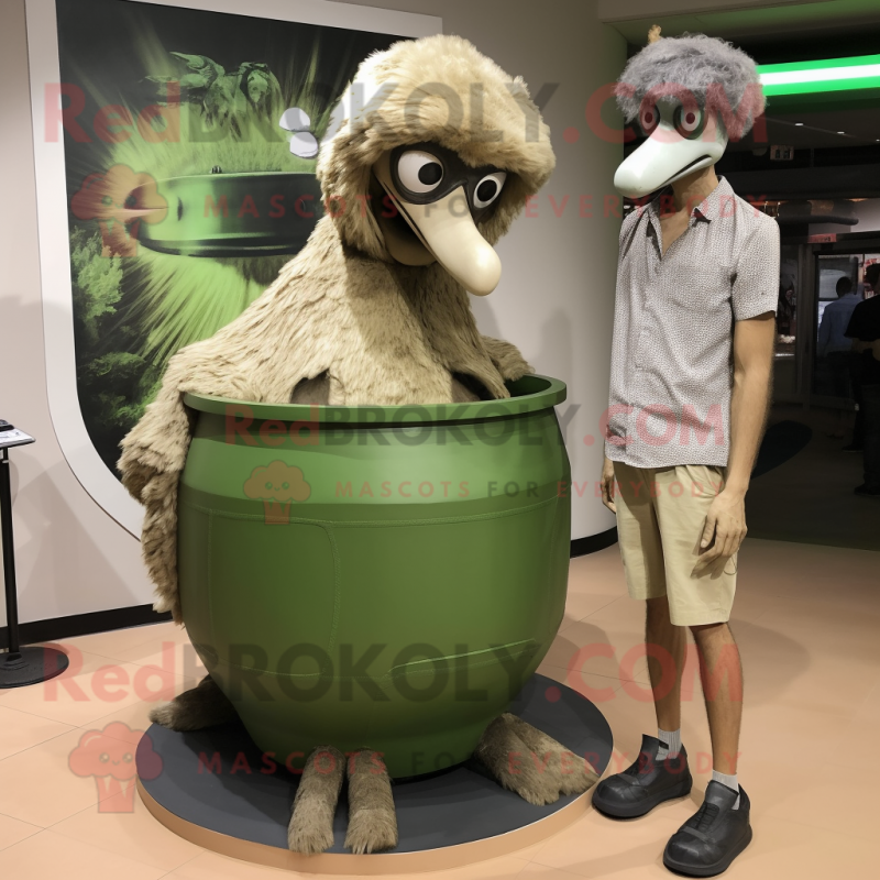 Olive Ostrich mascot costume character dressed with a Tank Top and Watches