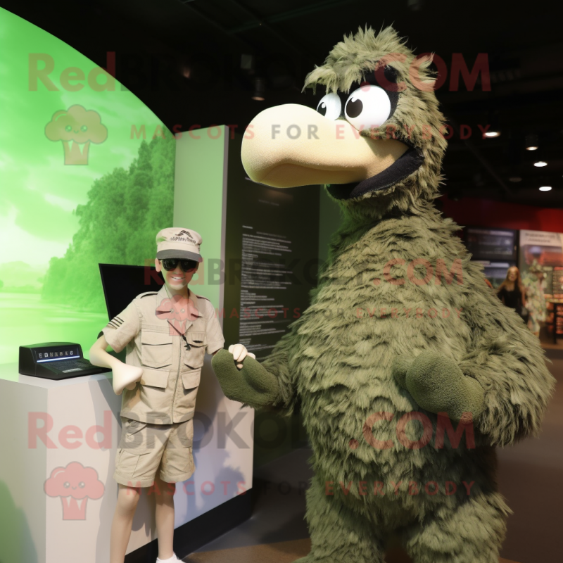 Olive Ostrich mascot costume character dressed with a Tank Top and Watches