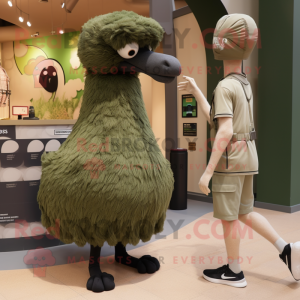 Olive Ostrich mascot costume character dressed with a Tank Top and Watches