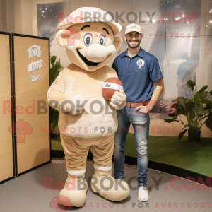 Beige Rugby Ball mascot...