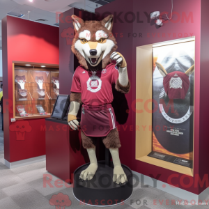 Maroon Wolf maskot kostume...