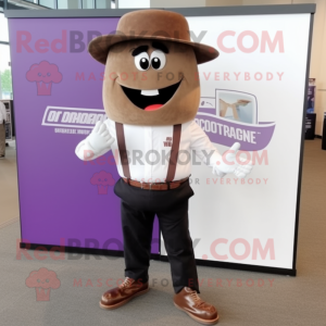 Brown Eggplant mascot costume character dressed with a Boyfriend Jeans and Pocket squares