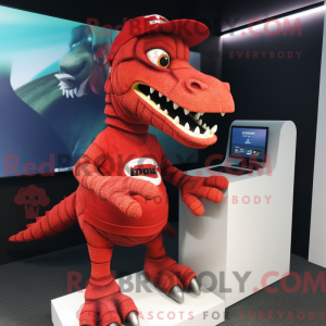 Rød Spinosaurus maskot...