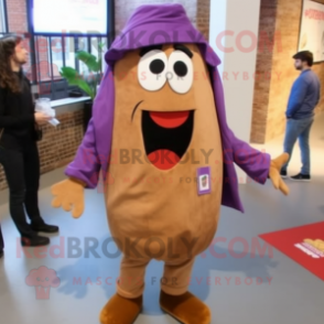 Brown Eggplant mascot costume character dressed with a Boyfriend Jeans and Pocket squares