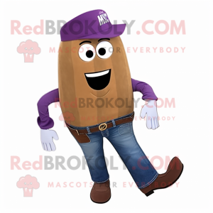 Brown Eggplant mascot costume character dressed with a Boyfriend Jeans and Pocket squares