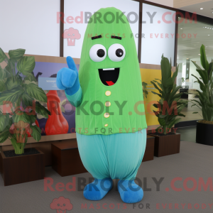 Cyan Cucumber maskot drakt...