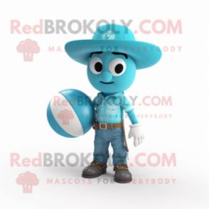 Turquoise Volleyball Ball mascot costume character dressed with a Waistcoat and Hats