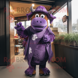 Purple Bbq Ribs mascot costume character dressed with a Skinny Jeans and Shawls