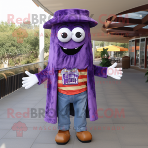 Purple Bbq Ribs mascot costume character dressed with a Skinny Jeans and Shawls