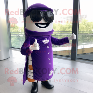 Purple Bbq Ribs mascot costume character dressed with a Skinny Jeans and Shawls