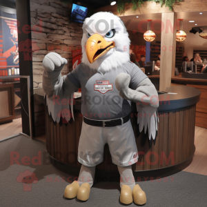 Silver Bald Eagle mascot costume character dressed with a Tank Top and Cummerbunds