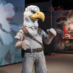 Silver Bald Eagle mascot costume character dressed with a Tank Top and Cummerbunds