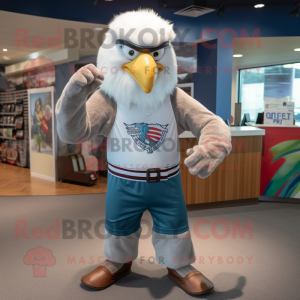 Silver Bald Eagle mascot costume character dressed with a Tank Top and Cummerbunds