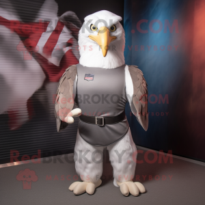 Silver Bald Eagle mascot costume character dressed with a Tank Top and Cummerbunds