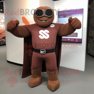 Brown Superhero mascot costume character dressed with a Sweater and Cufflinks
