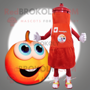 Peach Bottle Of Ketchup mascot costume character dressed with a One-Piece Swimsuit and Rings