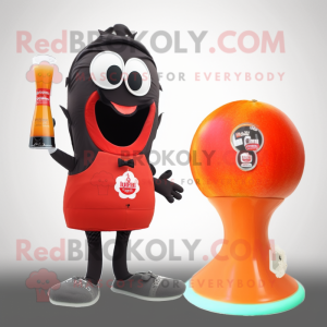 Peach Bottle Of Ketchup mascot costume character dressed with a One-Piece Swimsuit and Rings