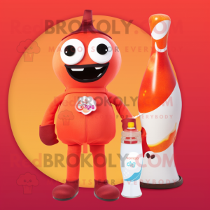 Peach Bottle Of Ketchup mascot costume character dressed with a One-Piece Swimsuit and Rings