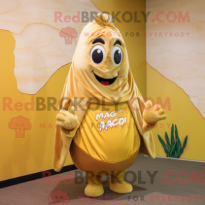 Guldmango maskotdräkt klädd i munkjacka och schalar - Mango maskotar - REBROKO_313898 - RedBrokoly.com