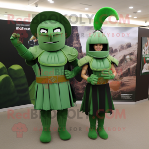 Green Spartan Soldier mascot costume character dressed with a Midi Dress and Cummerbunds