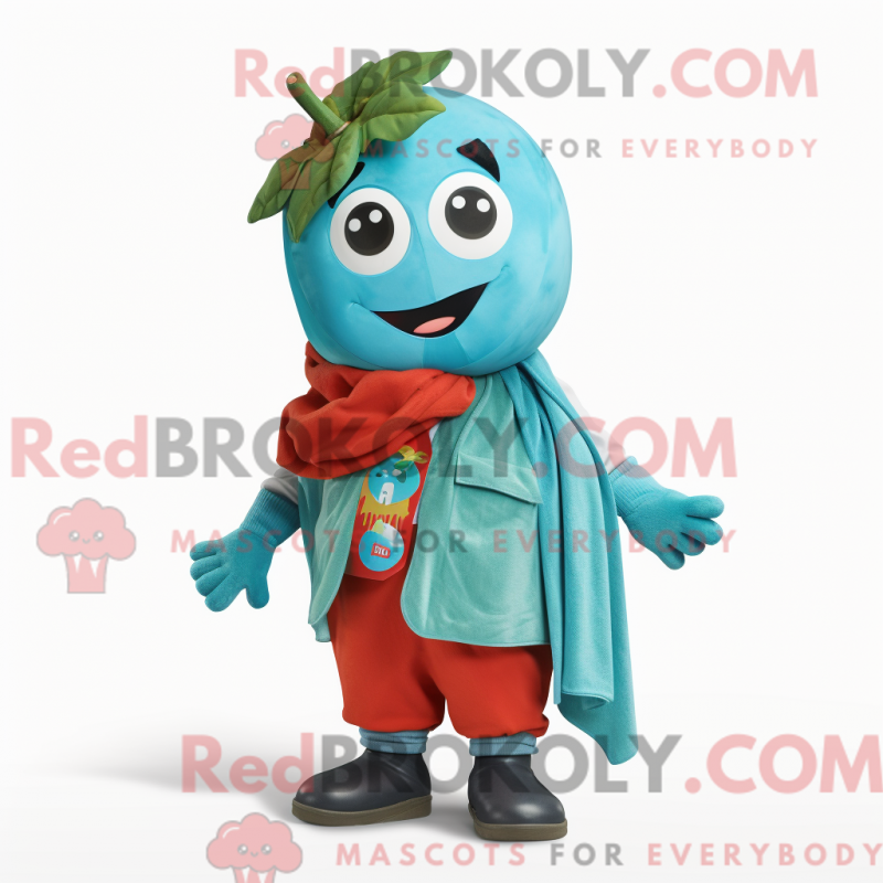 Fantasia de mascote de tomate turquesa com macacão e presilhas de cachecol - Mascotes de tomate - RedBrokoly.com