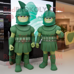Green Spartan Soldier mascot costume character dressed with a Midi Dress and Cummerbunds
