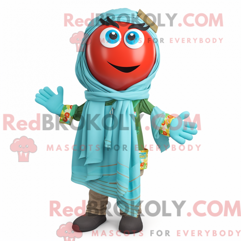Fantasia de mascote de tomate turquesa com macacão e presilhas de cachecol - Mascotes de tomate - RedBrokoly.com