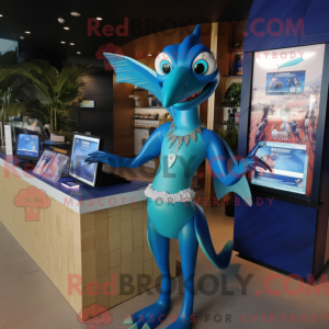 Blå Pterodactyl maskot...