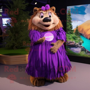 Purple Beaver maskot drakt...