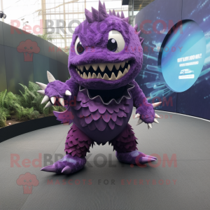 Purple Piranha mascot costume character dressed with a Bodysuit and Anklets