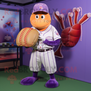 Lavender Lobster Bisque mascot costume character dressed with a Baseball Tee and Handbags