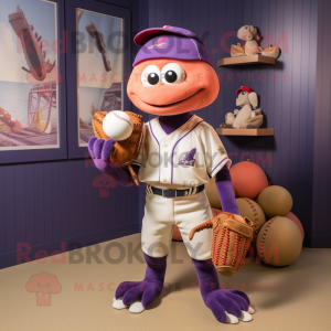 Lavender Lobster Bisque mascot costume character dressed with a Baseball Tee and Handbags