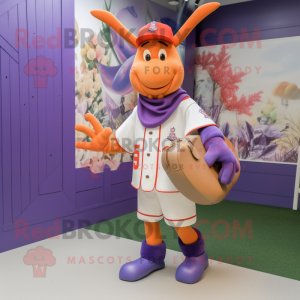 Lavender Lobster Bisque mascot costume character dressed with a Baseball Tee and Handbags