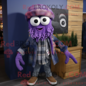 Fantasia de mascote lula-roxa com camisa xadrez e lenços - Lulas mascotes - REBROKO_314374 - RedBrokoly.com