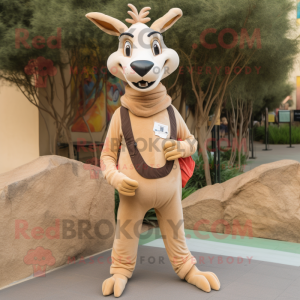 Tan Gazelle mascot costume character dressed with a Chinos and Scarf clips