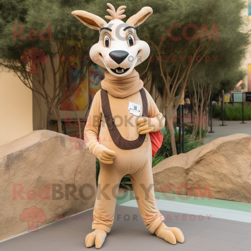 Tan Gazelle mascot costume character dressed with a Chinos and Scarf clips Tan Gazelle mascot costume character dressed with a Chinos and Scarf clips