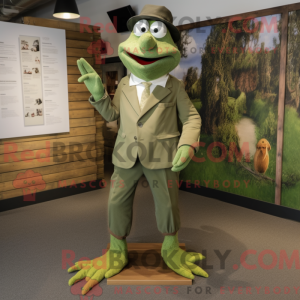 Olive Stilt Walker mascot...