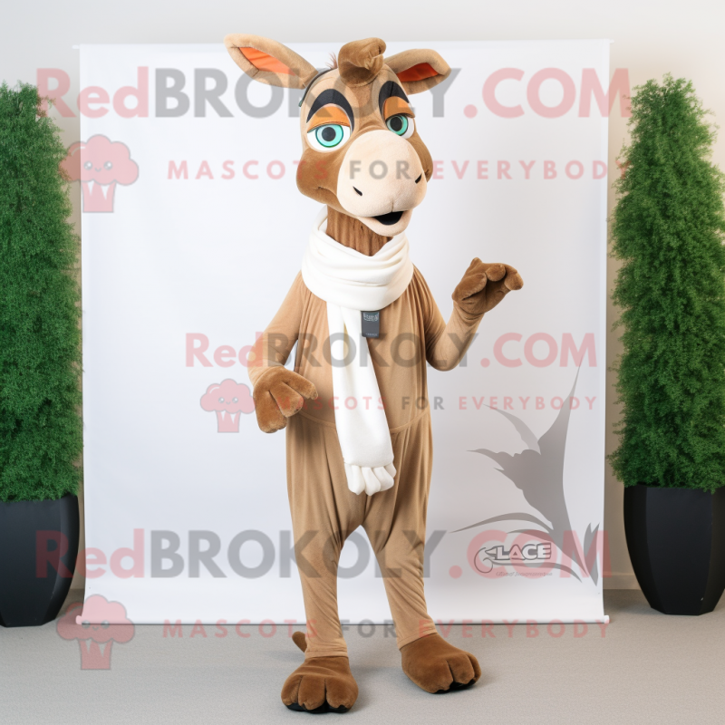 Tan Gazelle mascot costume character dressed with a Chinos and Scarf clips