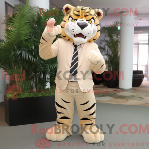 Beige Tiger maskot kostume...